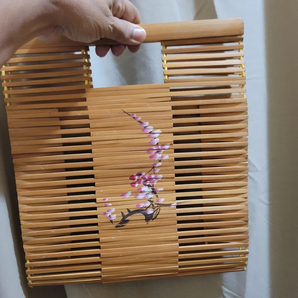 Vintage Hand Painted Bamboo Slat Handbag/Tote